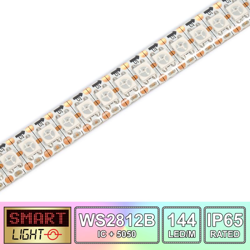 5M/720 LED WS2812B/5050 RGB Addressable LED Strip 5V/IP65/White PCB (Strip Only)